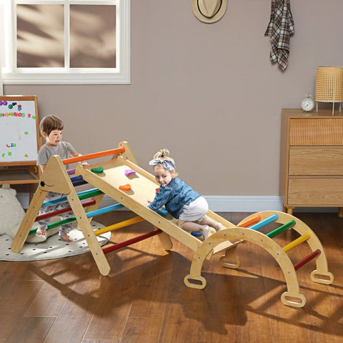 Rootz 5-in-1 Montessori Climbing Frame Set - Toddler Play Gym - Indoor Rocker - Fine Solid Wood - 178cm x 64.5cm x 63cm