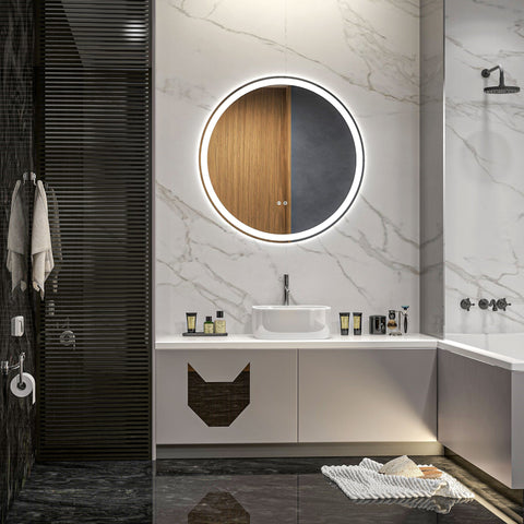 Rootz Round LED Bathroom Mirror - Vanity Mirror - Illuminated Mirror - Touch Switch - Anti-Fog - Ø 70 x 3.4cm