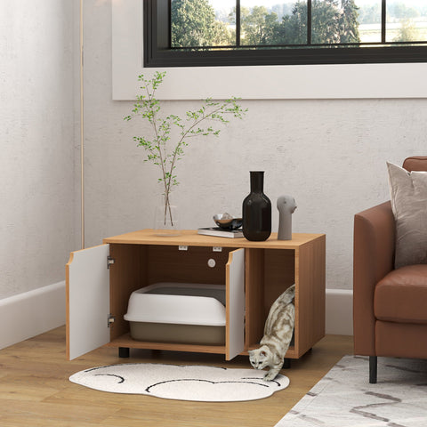 Rootz Cat Litter Box Furniture - Pet Cabinet - Kitty Restroom - Odor Reduction - 80 x 48 x 48 cm