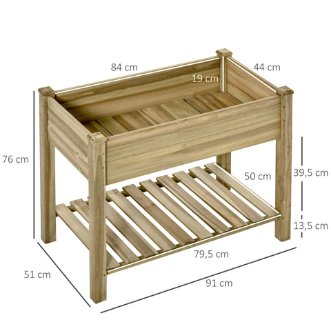 Rootz Raised Wooden Planter - Garden Bed - Wooden Flower Box - Back-Friendly Design - 91L x 51W x 76H cm
