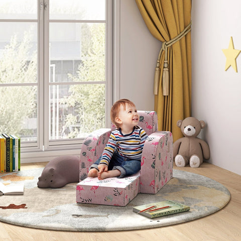 Rootz Kids Flamingo Armchair - Children's Sofa - Transforming Seat - Foldable Bed - Cozy Cover - Portable Design - 46.5cm x 93cm x 28.5cm
