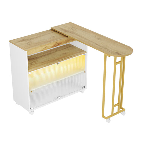 Rootz Extendable Bar Table - Modern Bar Table - Movable Bar Table - Storage Space - LED Lighting - 138-204x39x105cm