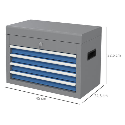 Rootz Lockable Metal Tool Box - Tool Storage - Toolbox Organizer - 4 Drawers & Shelf - 45L x 24.5W x 32.5H cm - Secure & Portable
