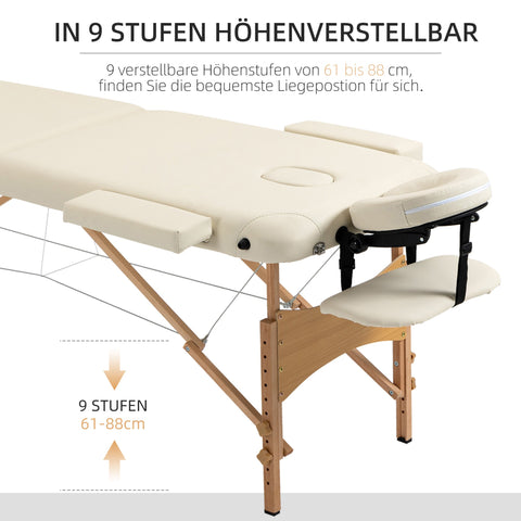 Rootz Folding Massage Table - Portable Massage Bench - Spa Salon Table - Adjustable Height - Beech Wood - 185cm x 60cm x 61-87cm Brown