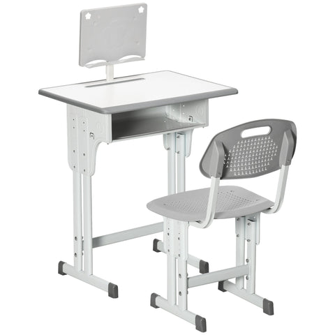 Rootz Children's Desk & Chair Set - Kids Furniture - Study Table - Adjustable Height - Multiple Storage - 60 x 45 x 90-102 cm Grey, White