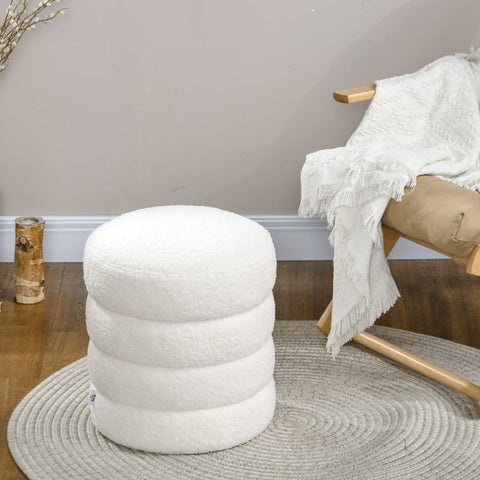Rootz Ottoman Stool - Footrest - Round Stool - Thick Foam Padding - Skin-Friendly Cover - Cream White - 40cm x 45cm - Steel Frame