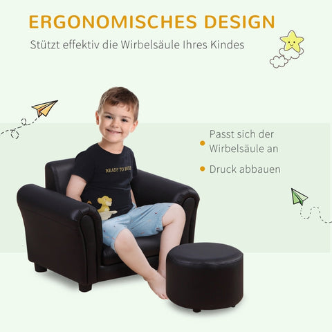 Rootz Children's Armchair with Footstool - Mini Sofa - Kids Lounge Chair - Comfortable Seating - Safe Design - Durable and Stable - 54cm x 42cm x 41cm (Sofa), 26cm x 26cm x 18cm (Stool)