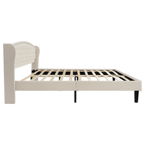 Rootz Soft Upholstered Bed - Velvet Bed - Button Decor - Luxurious Comfort - 212cm x 170cm x 100cm