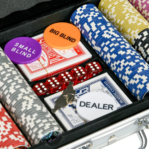 Rootz Casino Accessoires - Chips Poker Set - Chips Poker Chip Case - Inclusief mat - 500 Chips - Set voor 9-10 spelers - Zilver - 56L x 23,5W x 6,5H cm
