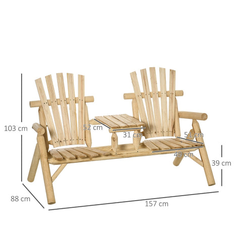 Rootz Garden Bench for Two - Outdoor Bench - Park Bench - Weatherproof Fir Wood - 157cm x 88cm x 103cm