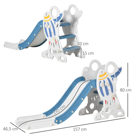 Rootz Children's Indoor Slide - Toddler Slide - Kid's Slide - Safe Play with Non-Slip Steps - 157L x 46.5W x 80H cm - Blue Rocket Theme