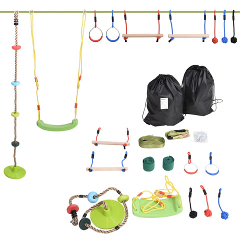 Rootz Ninja Slackline Set - Green, Blue, Red - Polyester, Pp, Wood - 59.05 cm x 5.9 cm x cm