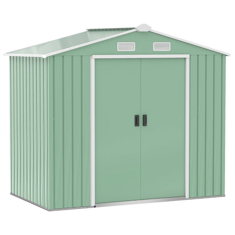 Rootz Gereedschapsschuur - Tuinhuis met Schuifdeuren - Fundering - Weerbestendig - Staal - Groen - 213 x 130 x 185cm