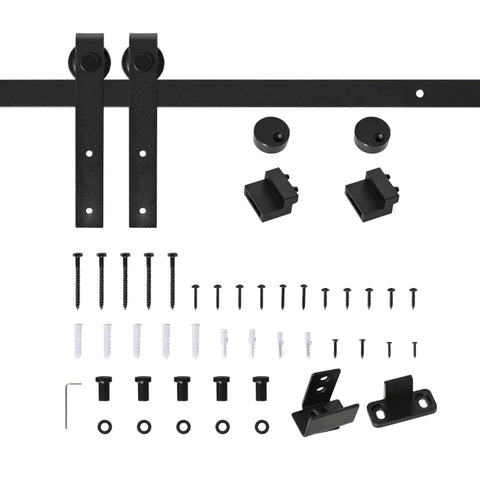 Rootz Sliding Door Set - Sliding Door System - Running Rail - Wooden Sliding Door Accessories - Carbon Steel - Black - 183 cm x 0.6 cm x 18 cm