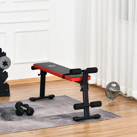 Rootz Sit Up Bench - Foldable Sit Up Bench - Weight Bench - Training Bench - Multi-Purpose Weight Bench - Black/Red - 125 x 35 x 60 cm