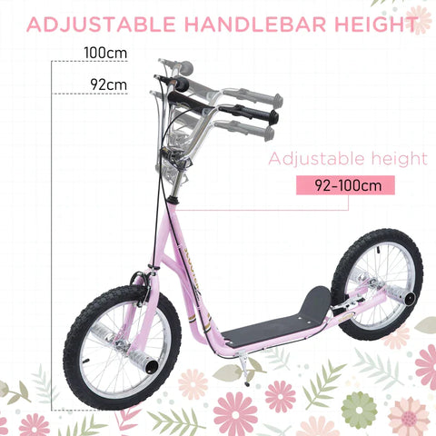 Rootz Children's Scooter - Kick Scooter - City Scooter - Teen Push Scooter - Stunt Scooter - Push Kick Scooters For Kids - Adjustable - Pink - 143 x 58 x 92-100 cm