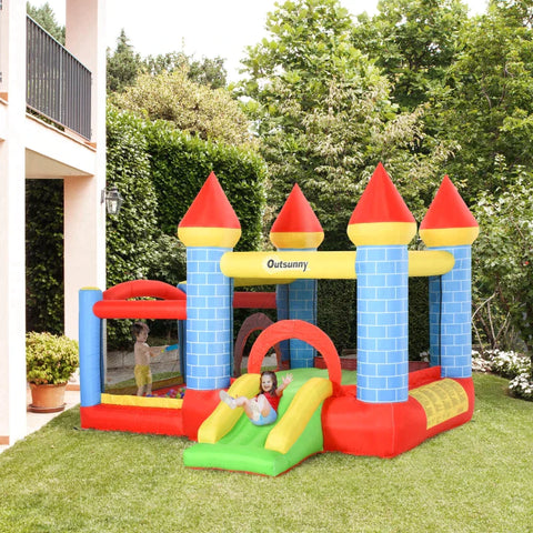 Rootz Aufblasbare Hüpfburg mit Rutschenbecken – Kinderburg mit Gebläse – Rot + Blau + Grün – 280 x 260 x 210 cm