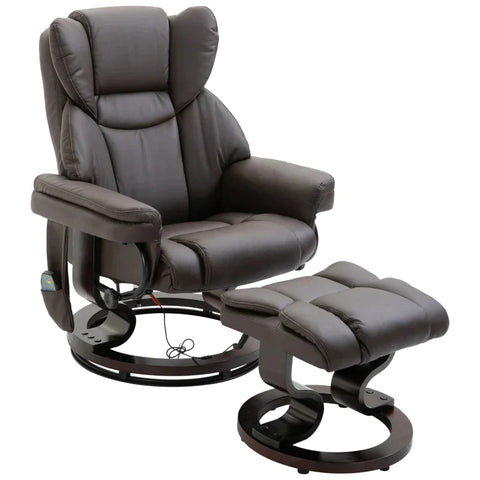 Rootz Massage Chair - Relaxation Chair With Massage Function - Armchair With Reclining Function - Foot Stool - Imitation Leather - Brown - 79 x 82 x 101 cm