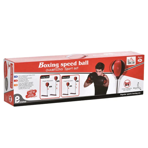 Rootz Punching Ball - Inflatable Punching Ball - Boxing Stand For Children - Adjustable Shaft - Inflatable Pump - Gloves - Black + Red - 67.5 cm x 19 cm x 129.5 cm