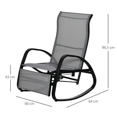 Rootz Rocking Chair - Rocking Lounger With Backrest - Footrest - Adjustable - Garden Lounger - Swing Lounger - Can Hold Up To 160 Kg - Textline - Gray - 90 x 64 x 96.5 cm