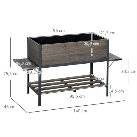 Rootz Raised Planter Box - With 2 Foldable Shelves - Lower Shelf - Flower Box - Flower Pot - Herb Bed - Light Gray - 140 x 46 x 75.5 cm