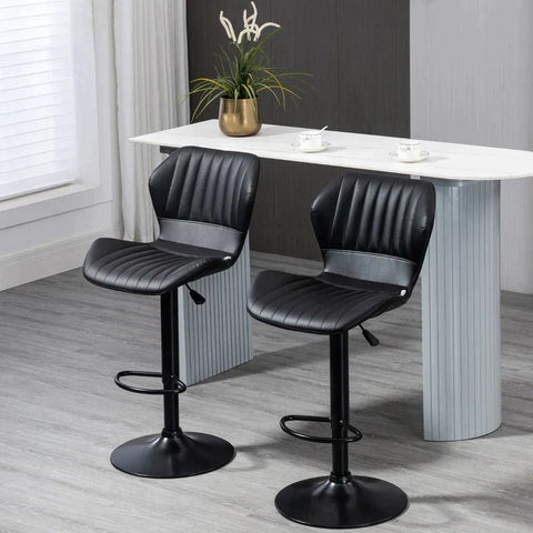 Rootz Barkruk - Set Van 2 - In Hoogte Verstelbaar - Imitatie Leder + Staal - Zwart - 48,5 x 55,5 x 90-110 cm