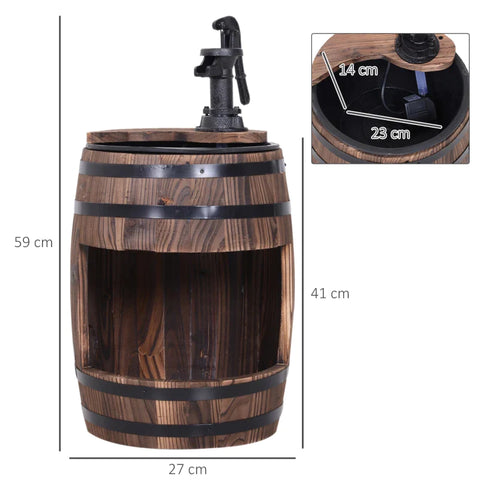 Rootz Garden Fountain - Decorative Fountain - Barrel Fountain - Barrel Pump - Waterfall - Wooden Barrel - With Planter - Natural Wood - 27 x 59 cm