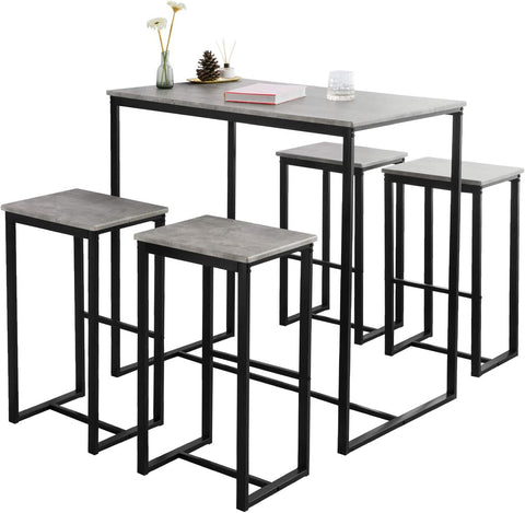 Rootz Bar-Set – 1 Bartisch und 4 Hocker – Frühstücksbar-Set für die Küche zu Hause – Möbel-Ess-Set