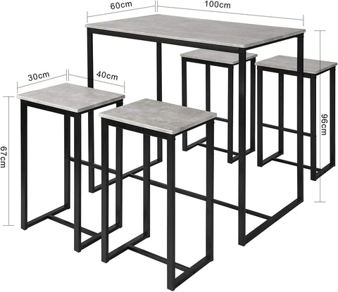 Rootz Bar-Set – 1 Bartisch und 4 Hocker – Frühstücksbar-Set für die Küche zu Hause – Möbel-Ess-Set