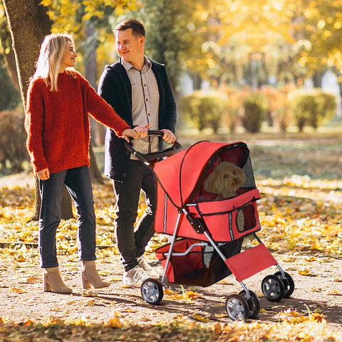 Rootz Dog Stroller - Pet Stroller - Dog Buggy - Dog Stroller For Travel - Foldable Pet Stroller - Dog Travel Buggy - Compact Pet Carriage - Red - 75L x 45W x 97H cm