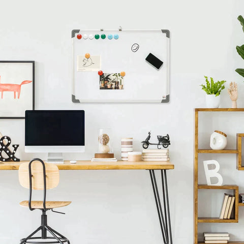 Rootz Whiteboard - Magnetic Board - Easy To Wipe Off - With 4 Markers - 10 Magnets - 1 Eraser - 60 x 1.8 x 45cm