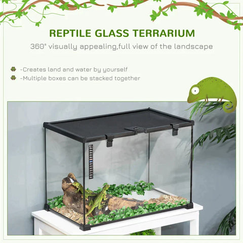 Rootz Terrarium - Terrarium for Reptiles - Reptile Feeding Box - Glass Terrarium - Amphibian Arachnids with Thermometer Reptile Breeding Box - Metal - Black - 50 x 30 x 35 cm