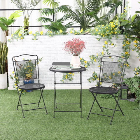Rootz 3 Parts Bistro Set With Table & 2 Chairs - Garden Furniture - Metal - Black - 55.5 x 55.5 x 69.5cm