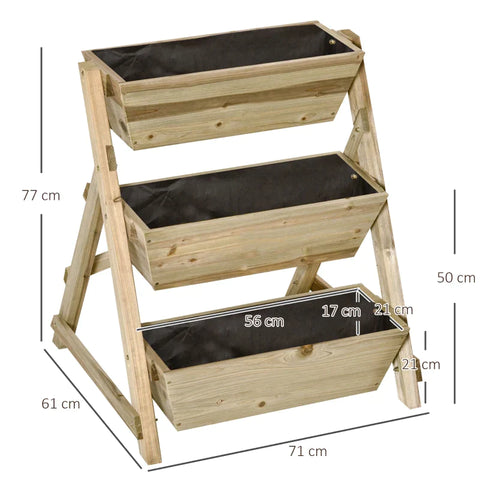 Rootz Garden Bed - Raised Bed - Flower Ladder - Wooden Flower Ladder - 3 Shelves Plant Ladder - Plant Stand - Flower Shelf - 71 x 61 x 77 cm