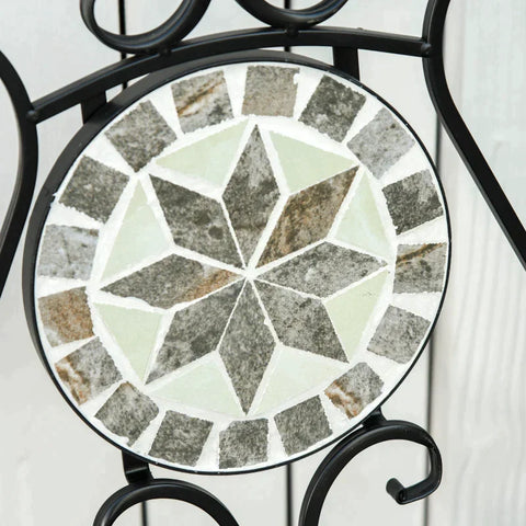 Rootz 3 Pcs Mosaic Tile Garden Bistro Set - garden seating group - Table - 2 Folding Chairs Set - Balcony - Grey