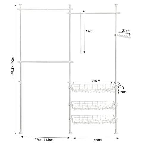 Rootz Telescopische Garderobe-organizer-Ophangrail-Kledingrek-Opbergrekken