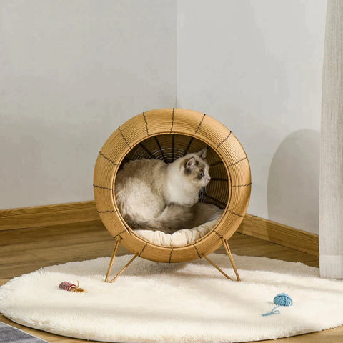 Rootz Cat Cave - Rattan Cat Cave - Cat House - Cat Bed - Light Brown