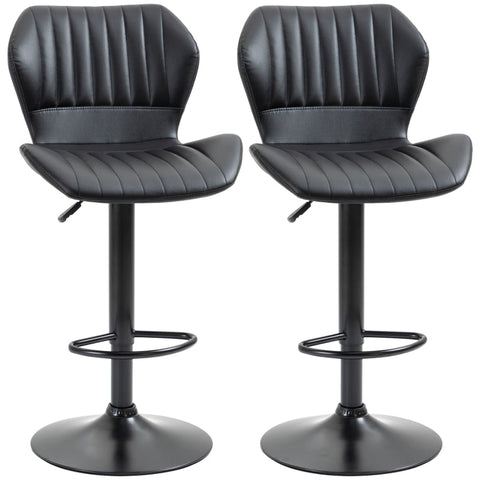 Rootz Barkruk - Set Van 2 - In Hoogte Verstelbaar - Imitatie Leder + Staal - Zwart - 48,5 x 55,5 x 90-110 cm