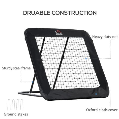 Rootz Football Rebounder Net - Football Rebounder - Training Rebounder Net - Foldable Kickback - Goal Rebound - Adjustable In 5 Steps - Steel - Black - 128 x 118 x 108-120 cm