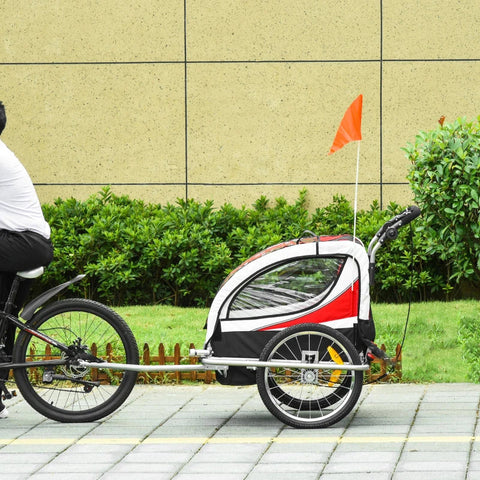 Rootz Child Trailer - Children's Bicycle Trailer - Bicycle Trailer - For 2 Children - Including Reflectors And Flag - Red/White - L155 x W88 x H108 cm