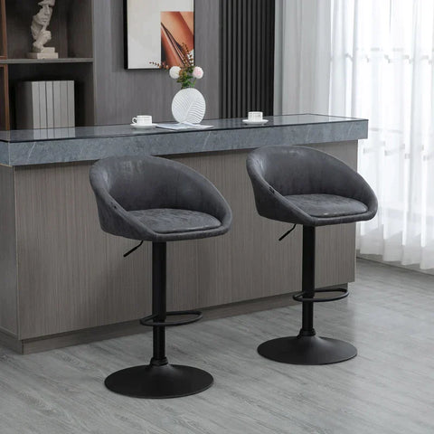 Rootz Barhocker – Set mit 2 Barhockern – höhenverstellbar – 360-Grad-Drehdesign – Grau – 57 cm x 50 cm x 84–104 cm