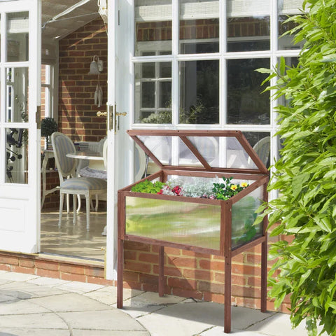 Rootz Hochbeet – Anzuchttisch – Kräuterbeet – Pflanzkasten für den Garten – Balkon und Terrasse – Tannenholz – PC-Platte – Braun – 90 x 50 x 93 cm