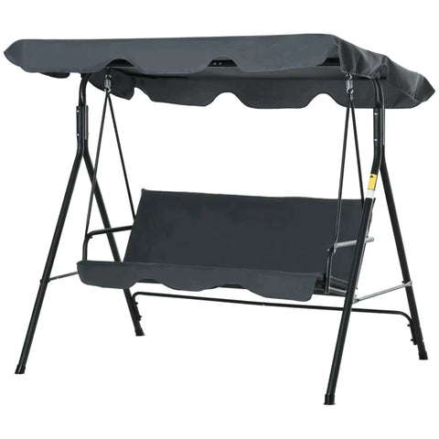 Rootz Garden Swing - Hollywood Swing - Hammock Swing - Swing Bench - 3-seater With Roof - Steel - Gray + Black - 172 x 110 x 153 cm