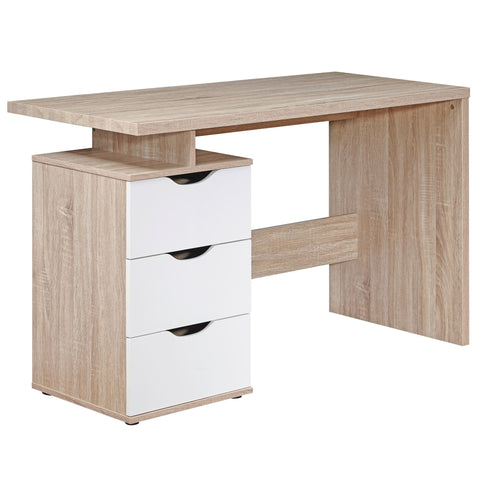 Rootz Computertisch mit 3 Schubladen – modernes Sonoma-Weiß – platzsparender Laptop-Tisch mit Ablage – ideal für Teenager – 120 x 76 x 53 cm – 