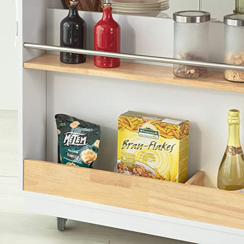 Rootz Kitchen Cabinet Cupboard Sideboard Kitchen Island Kitchen Storage Trolley with Rubber Wood Worktop