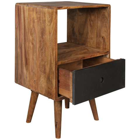 Rootz Nachtkastje - Retro - Sheesham Hout - Donkerbruin/Zwart - Design Nachtkastje - Groot Nachtkastje - 40x35x70 cm 