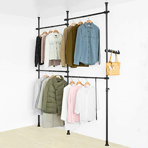 Rootz Verstellbarer Kleiderschrank-Organizer, Kleiderregalsystem, Hängeschiene, Teleskop-Aufbewahrungsregal
