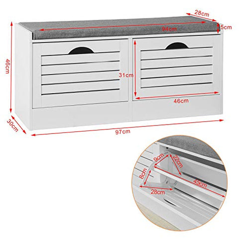 Rootz Hallway Shoe - Bench Shoe - Rack Shoe - Cabinet with Flip - drawer and Seat Cushion