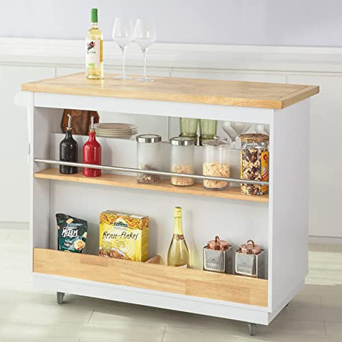 Rootz Kitchen Cabinet Cupboard Sideboard Kitchen Island Kitchen Storage Trolley with Rubber Wood Worktop