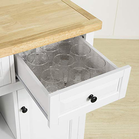 Rootz Kitchen Storage Trolley Kitchen Cabinet Cupboard Sideboard Kitchen Island with 3 Drawers 2 Open Shelves 2 Doors